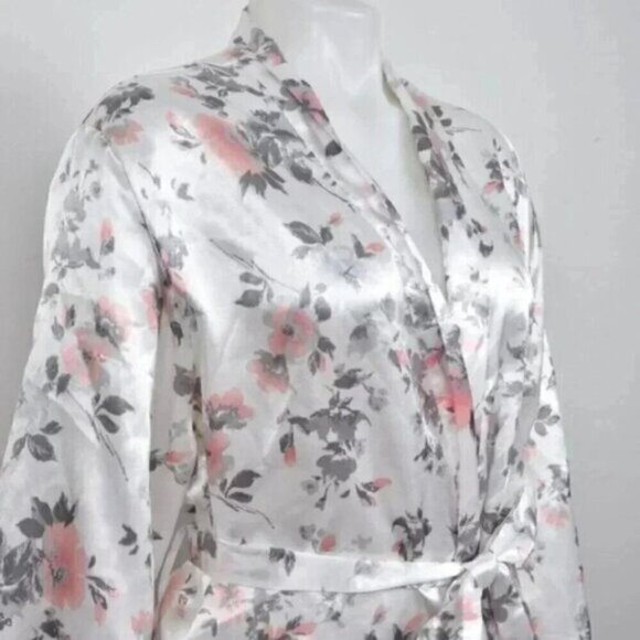 La  Vie En Rose Floral Satin Robe Grey Pink Size Small/Medium - Picture 3 of 8